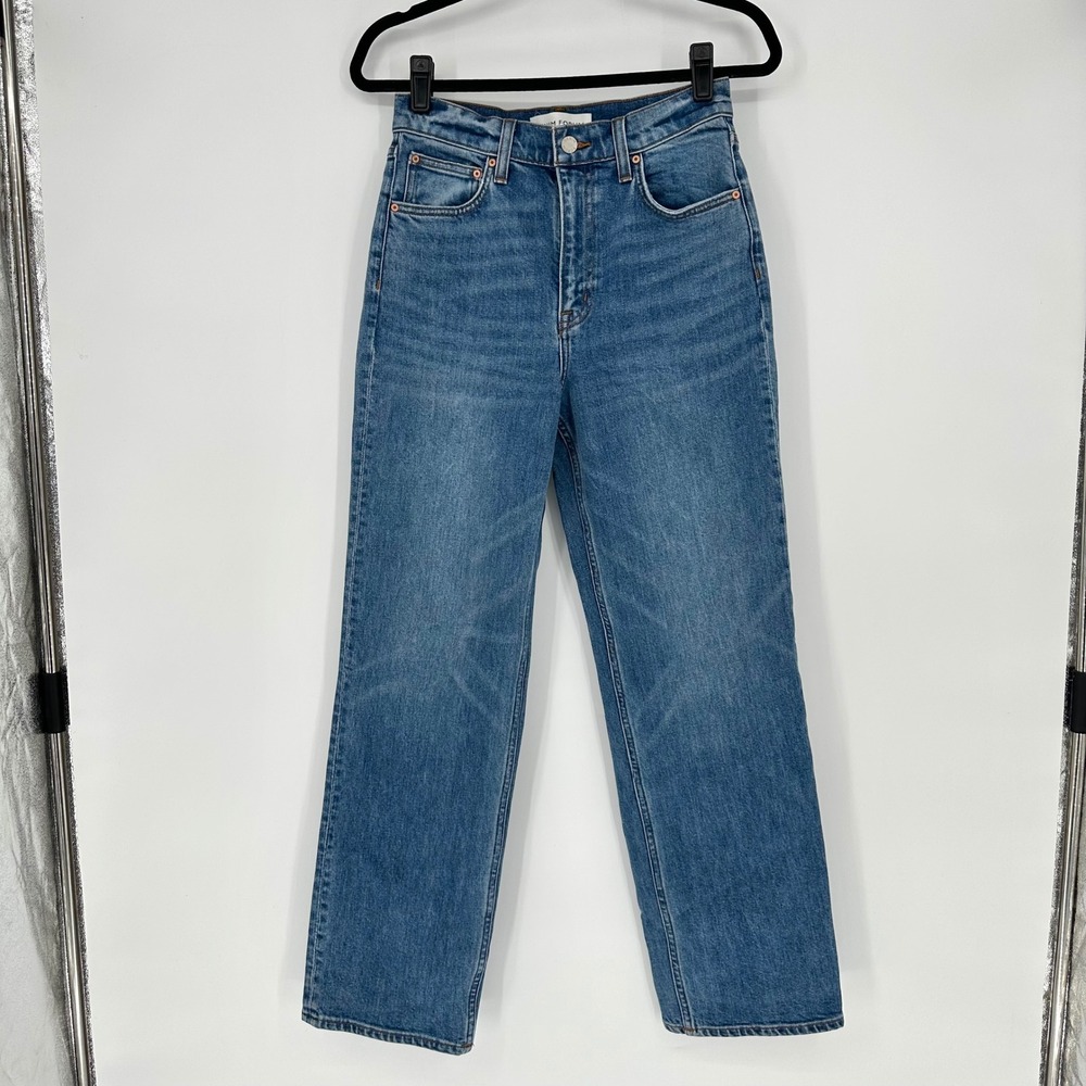 Aritzia Denim Forum Arlo High Rise Straight Blue Jeans 28 L Chic Minimalist